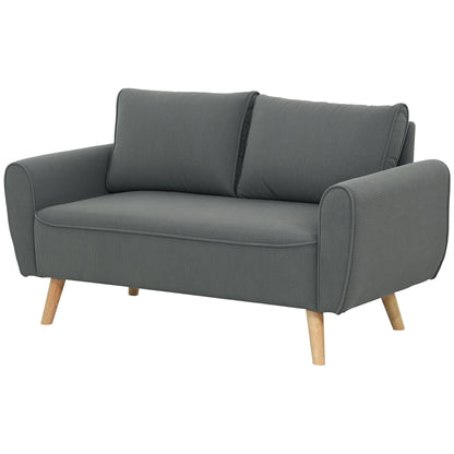 HOMCOM Zweisitzer Sofa mit 2 Kissen, Polstersofa mit 54cm extra tiefen Sitzen, Doppelsofa aus Cord, klein Sofa mit Holzrahmen 2er Couch für Wohnzimmer Schlafzimmer Büro, 145 x 75 x 78 cm, Dunkelgrau   Aosom