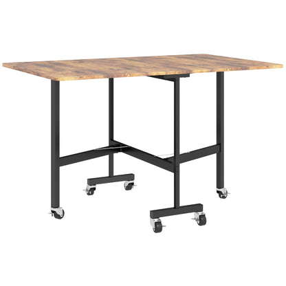 HOMCOM Esstisch Klappbar Küchentisch mit Rollen, Bremsen für 4-6 Personen, Klapptisch für kleine Räume, Küche, bis 100 kg belastbar, 120 x 80 x 73 cm, Rustikal-Braun   Aosom
