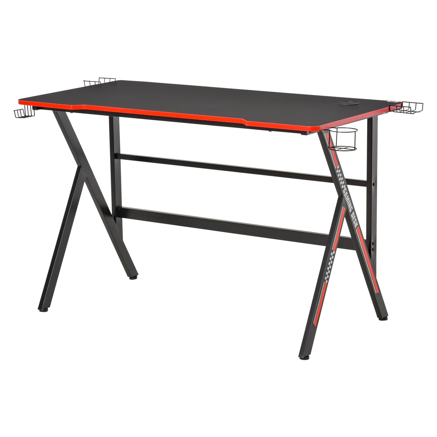 HOMCOM Racing Gaming-Schreibtisch Gamer-Schreibtisch Computerschreibtisch Halterungen für Headset-Lautsprecher Getränkehalter Metallplatte MDF Carbonfaser-Oberfläche Rot Schwarz   Aosom