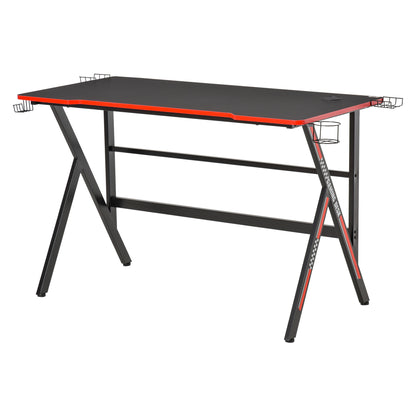 HOMCOM Racing Gaming-Schreibtisch Gamer-Schreibtisch Computerschreibtisch Halterungen für Headset-Lautsprecher Getränkehalter Metallplatte MDF Carbonfaser-Oberfläche Rot Schwarz   Aosom