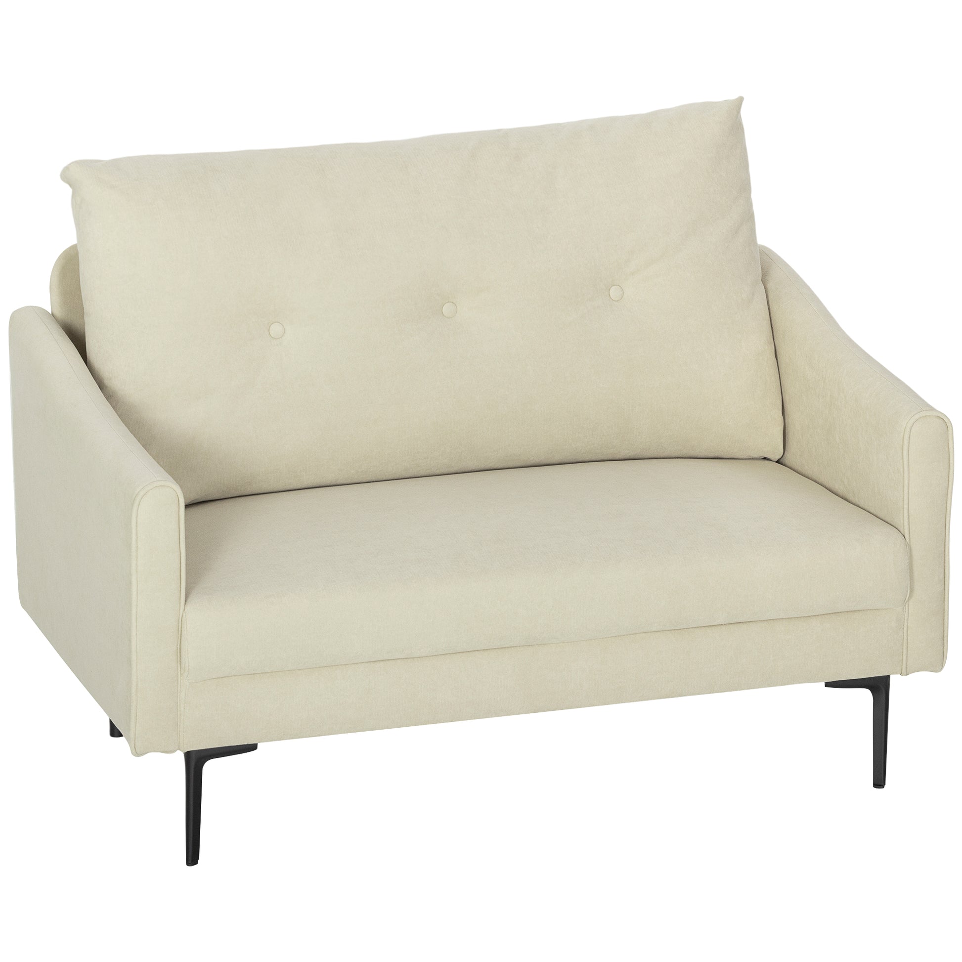 HOMCOM Sofa 2-Sitzer 124 cm Kleine Couch Dick Gepolstert Polstersofa mit Armlehne, Samtoptik, Getuftetes Loungesofa für Wohnzimmer, Schlafzimmer, Kleinen Raum, Cremeweiß   Aosom