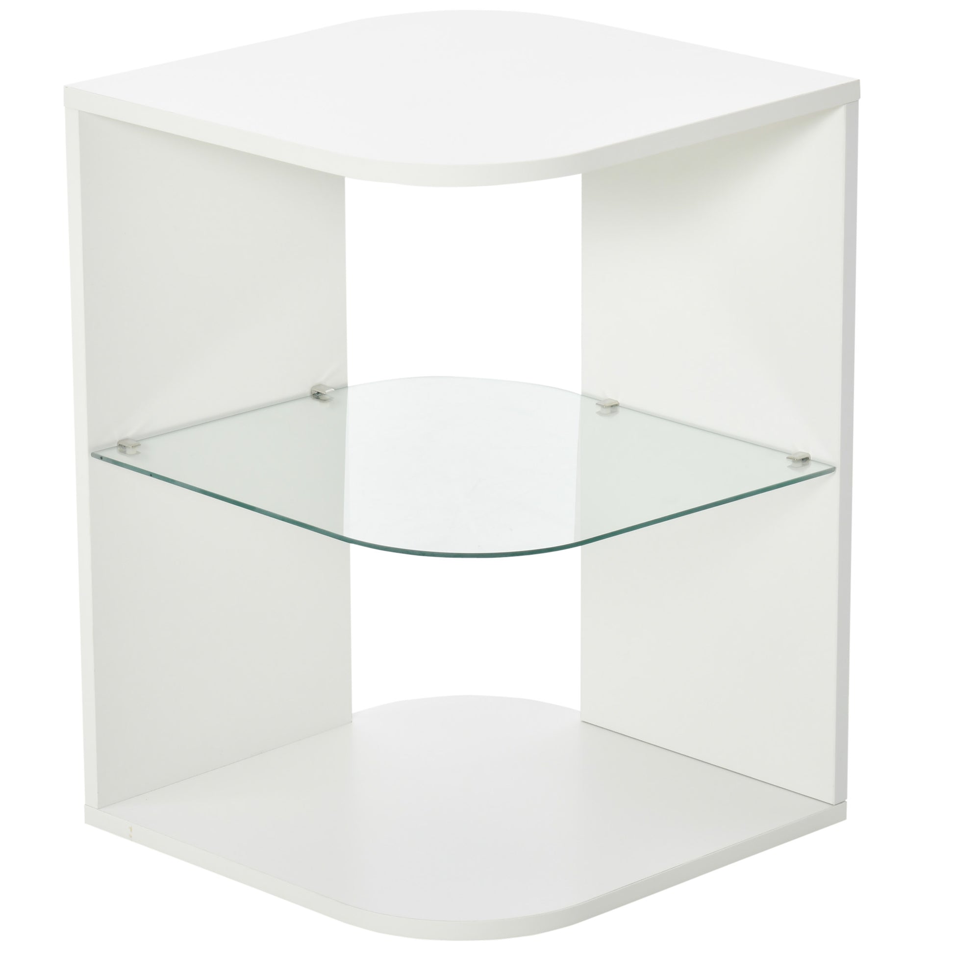 HOMCOM Beistelltisch 3-Schicht moderner Nachttisch mit 2 Ablagefächern geeignet für Wohnzimmer Schlafzimmer Material aus Spanplatte gehärtetem Glas   Aosom