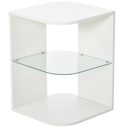 HOMCOM Beistelltisch 3-Schicht moderner Nachttisch mit 2 Ablagefächern geeignet für Wohnzimmer Schlafzimmer Material aus Spanplatte gehärtetem Glas   Aosom