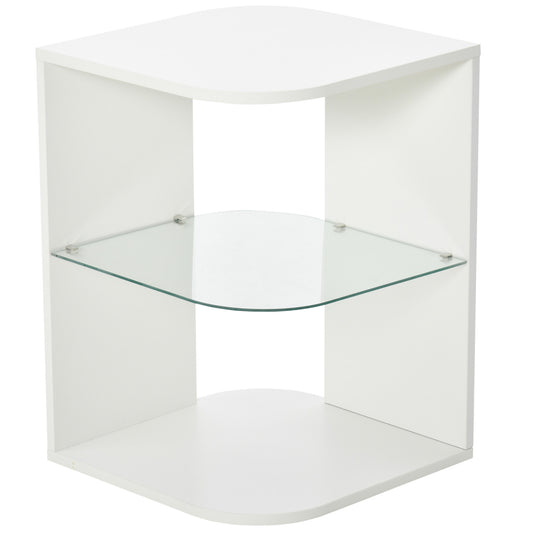 HOMCOM Beistelltisch 3-Schicht moderner Nachttisch mit 2 Ablagefächern geeignet für Wohnzimmer Schlafzimmer Material aus Spanplatte gehärtetem Glas   Aosom