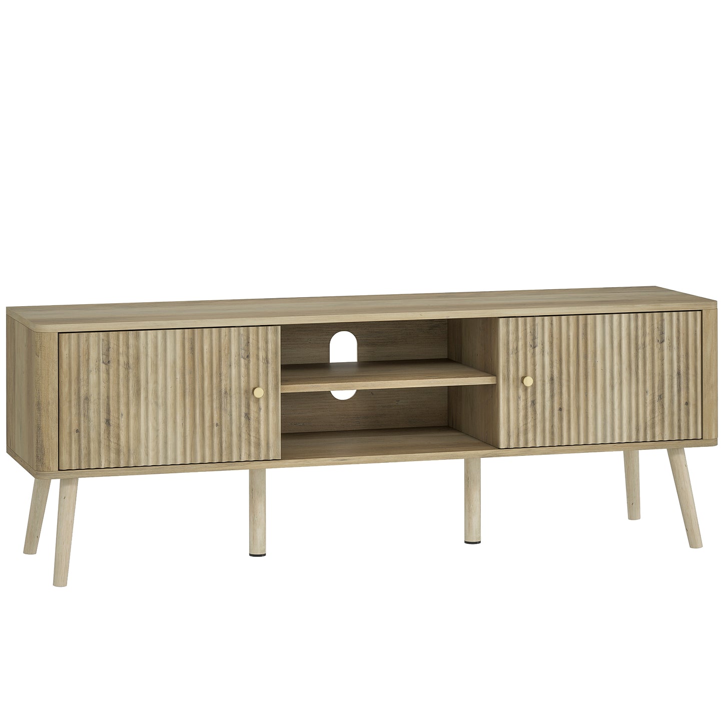 HOMCOM TV-Möbel, TV-Möbel für Fernseher bis 65 Zoll mit 2 Türen, 2 offene Fächer, verstellbares Regal und Kieferfüßen, TV-Bank für Wohnzimmer, Schlafzimmer, Eiche   Aosom
