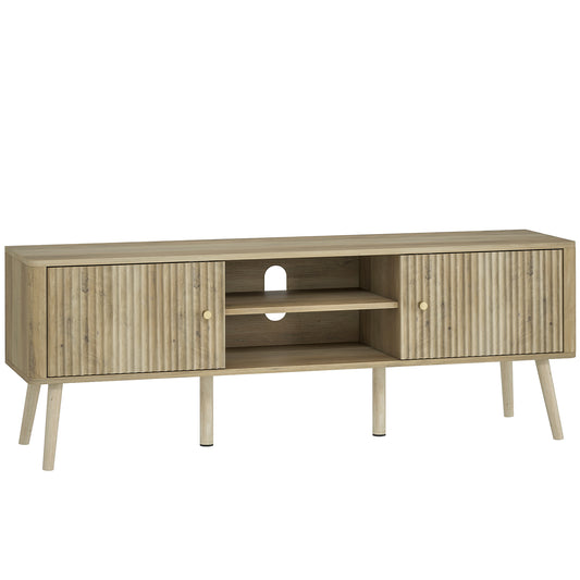 HOMCOM TV-Möbel, TV-Möbel für Fernseher bis 65 Zoll mit 2 Türen, 2 offene Fächer, verstellbares Regal und Kieferfüßen, TV-Bank für Wohnzimmer, Schlafzimmer, Eiche   Aosom