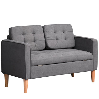 HOMCOM 2-Sitzer Sofa Stoffsofa Doppelsofa mit abnehmbaren Kissen aus Gummiholz und Baumwolle in Grau 117x62x78 cm für Wohnzimmer   Aosom.de