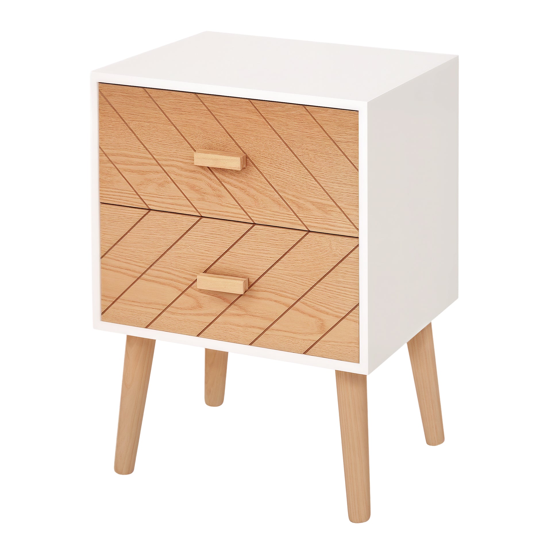 HOMCOM Nachttisch Nachtkommode Flurkommode mit Schubladen Holz weiß + natur 40 x 30 x 55,5 cm   Aosom