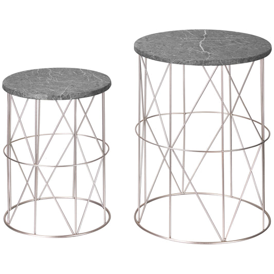 Outsunny 2er-Set Gartentisch Beistelltische Retro Couchtische mit Metallkorb Design für Garten Balkon Ø41 x 46 cm   Aosom.de