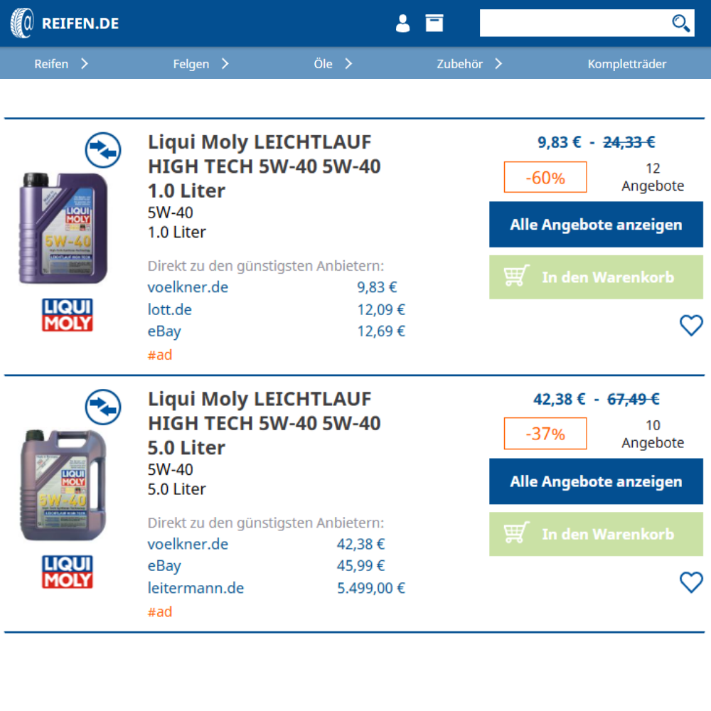 Motoröl bis 50 % günstiger