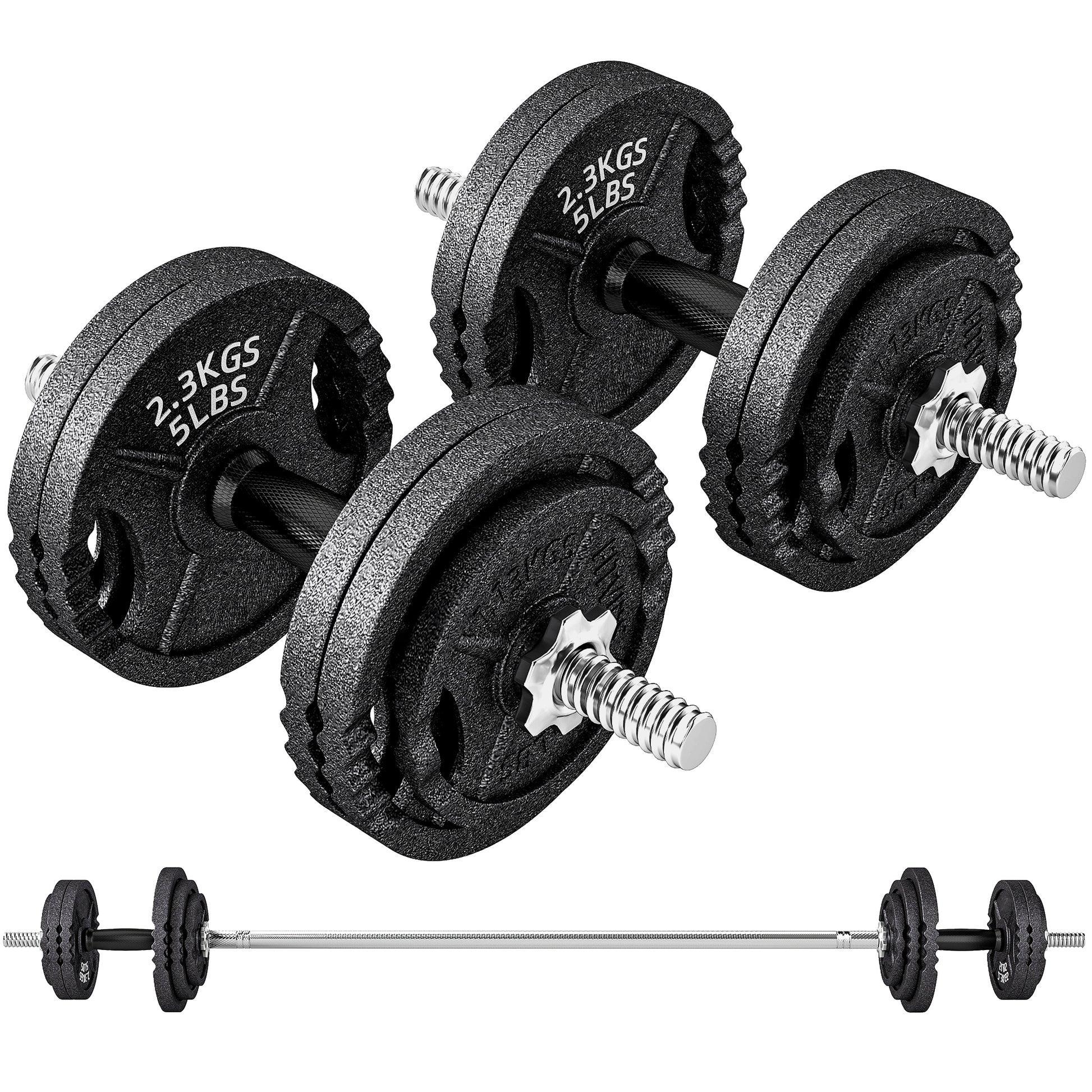 SPORTNOW Hantel-Set 2‑in‑1, 42 kg verstellbar – Kurzhanteln & Langhantel, gerändelte Griffe, Stahl, ideal fürs Homegym, Schwarz   Aosom
