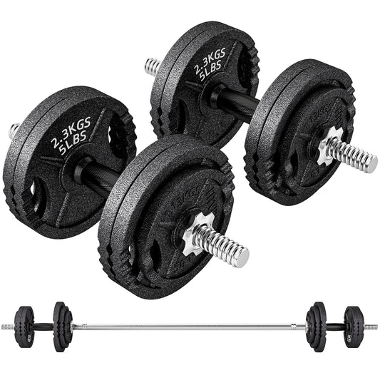 SPORTNOW Hantel-Set 2‑in‑1, 42 kg verstellbar – Kurzhanteln & Langhantel, gerändelte Griffe, Stahl, ideal fürs Homegym, Schwarz   Aosom