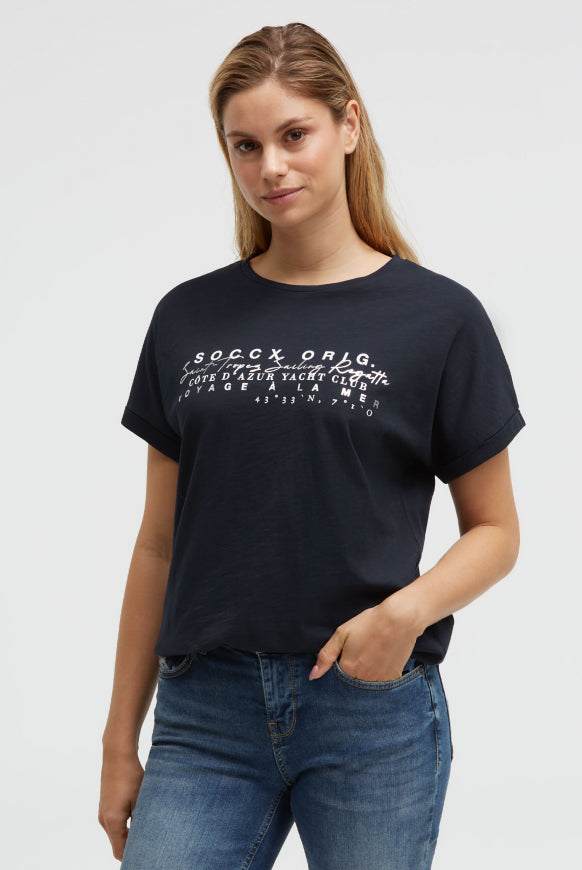 SOCCX Rundhalsshirt mit Label Print