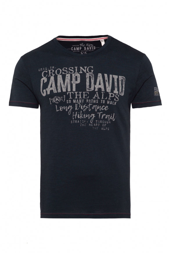 CAMP DAVID Rundhalsshirt mit Label Prints - deep water
