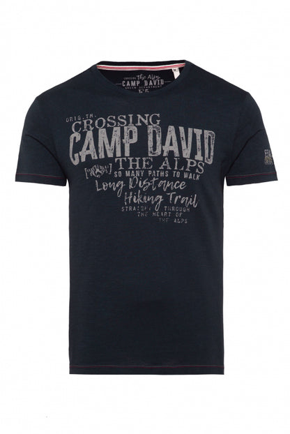 CAMP DAVID Rundhalsshirt mit Label Prints - deep water