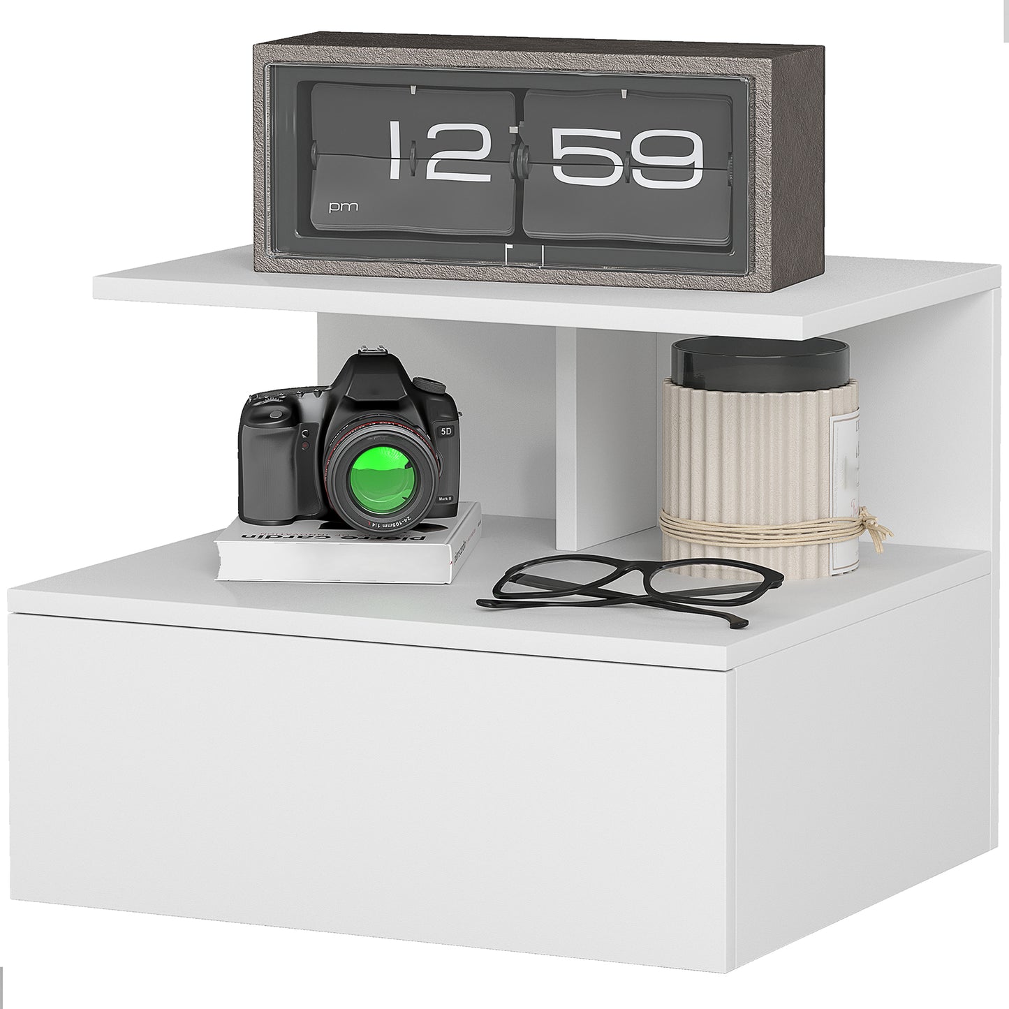 HOMCOM Nachttisch hängend Beistelltisch mit Schublade, offenes Fach, Nachtschrank Nachtkommode Sofatisch für Schlafzimmer, Wohnzimmer, Weiß, 39,8 x 35 x 31,6 cm   Aosom