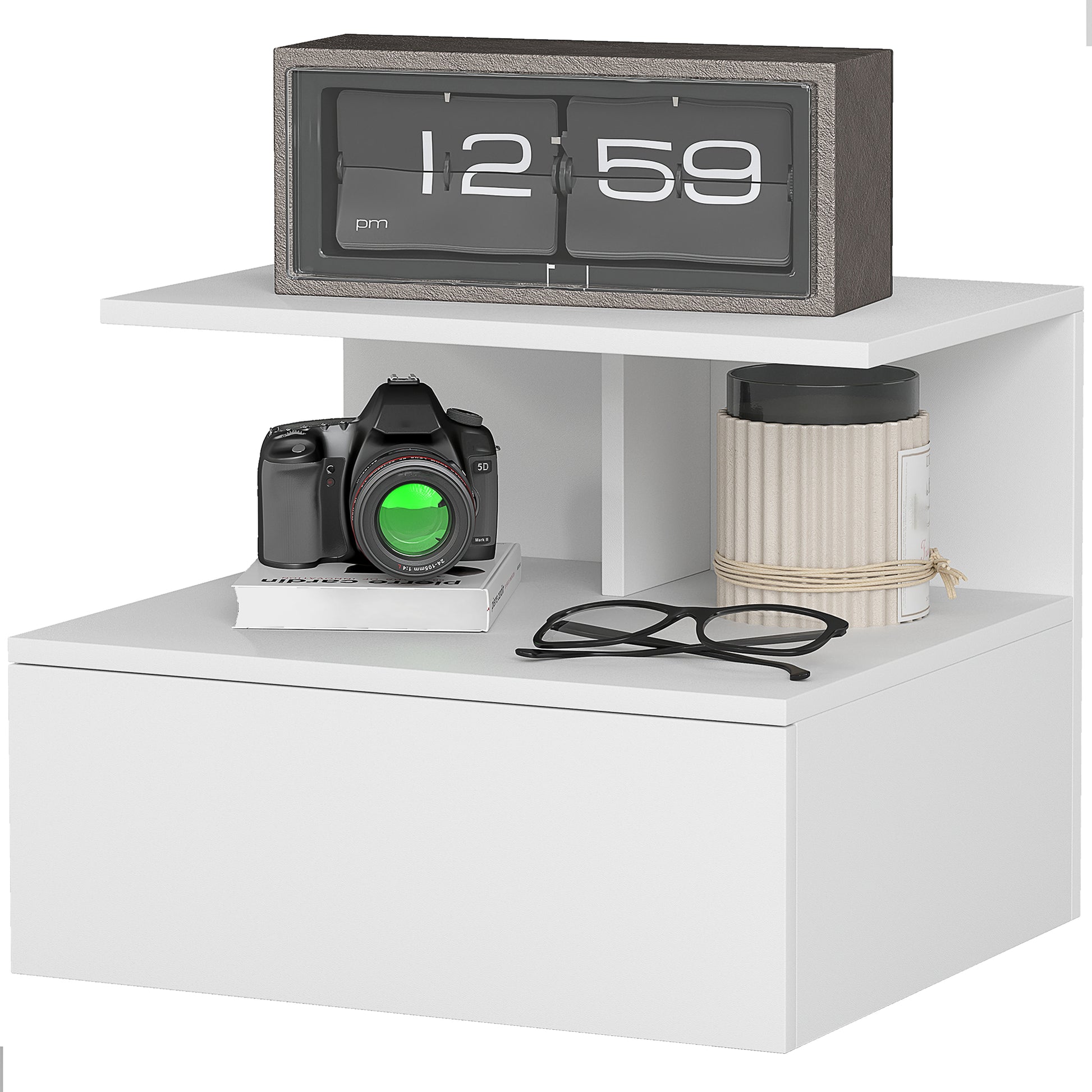 HOMCOM Nachttisch hängend Beistelltisch mit Schublade, offenes Fach, Nachtschrank Nachtkommode Sofatisch für Schlafzimmer, Wohnzimmer, Weiß, 39,8 x 35 x 31,6 cm   Aosom