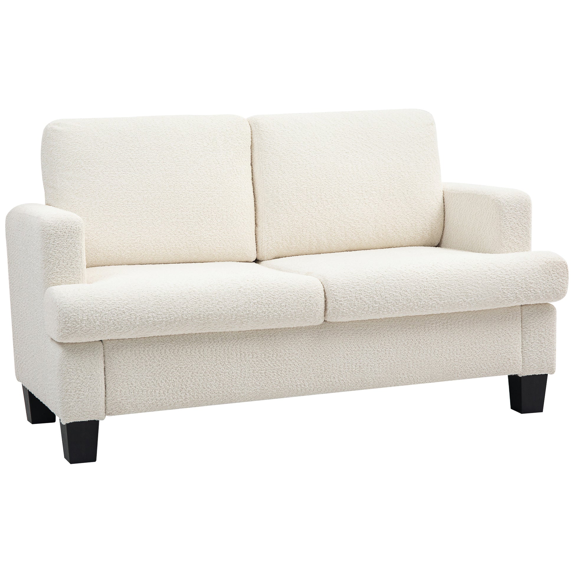 HOMCOM 2-Sitzer-Sofa in Veloursstoff mit Armlehnen, Modernes 2-Sitzer-Sofa mit Holzbeinen und Abnehmbaren und Waschbaren Kissen für Wohnzimmer, Salon, Zuhause und Büro, 138x70x80 cm, Cremeweiß   Aosom