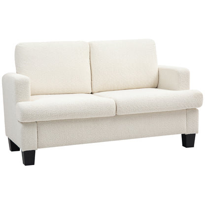 HOMCOM 2-Sitzer-Sofa in Veloursstoff mit Armlehnen, Modernes 2-Sitzer-Sofa mit Holzbeinen und Abnehmbaren und Waschbaren Kissen für Wohnzimmer, Salon, Zuhause und Büro, 138x70x80 cm, Cremeweiß   Aosom
