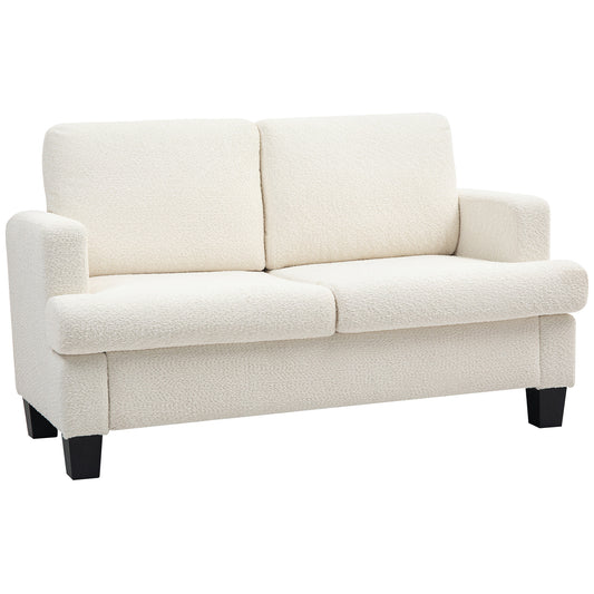 HOMCOM 2-Sitzer-Sofa in Veloursstoff mit Armlehnen, Modernes 2-Sitzer-Sofa mit Holzbeinen und Abnehmbaren und Waschbaren Kissen für Wohnzimmer, Salon, Zuhause und Büro, 138x70x80 cm, Cremeweiß   Aosom