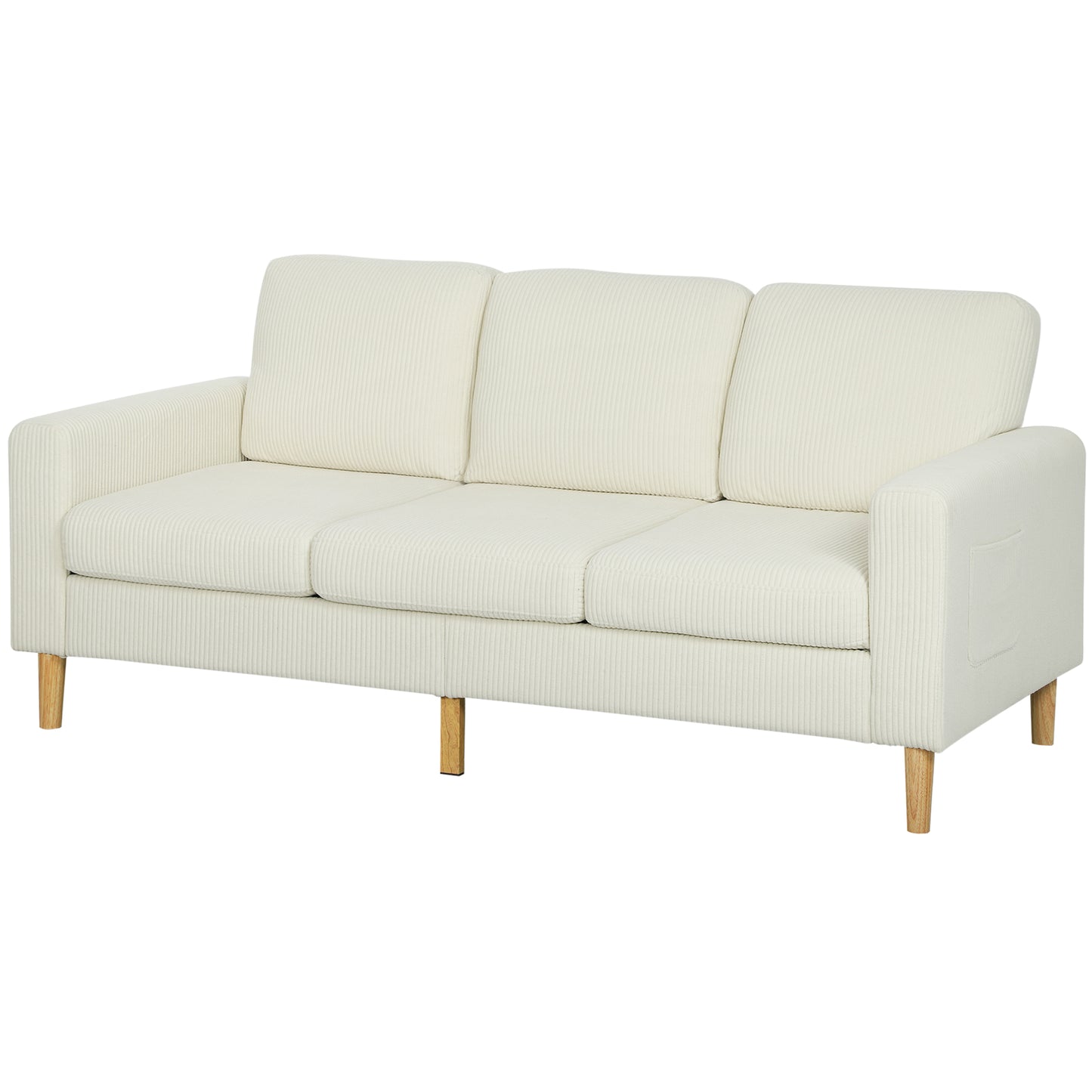 HOMCOM Dreisitzer-Sofa aus Rip-Vorvelvet, 192 cm, modernes Design, Sofa mit Federkissen und gepolsterter Sitzfläche, für Wohnzimmer, Schlafzimmer, Büro, beige   Aosom