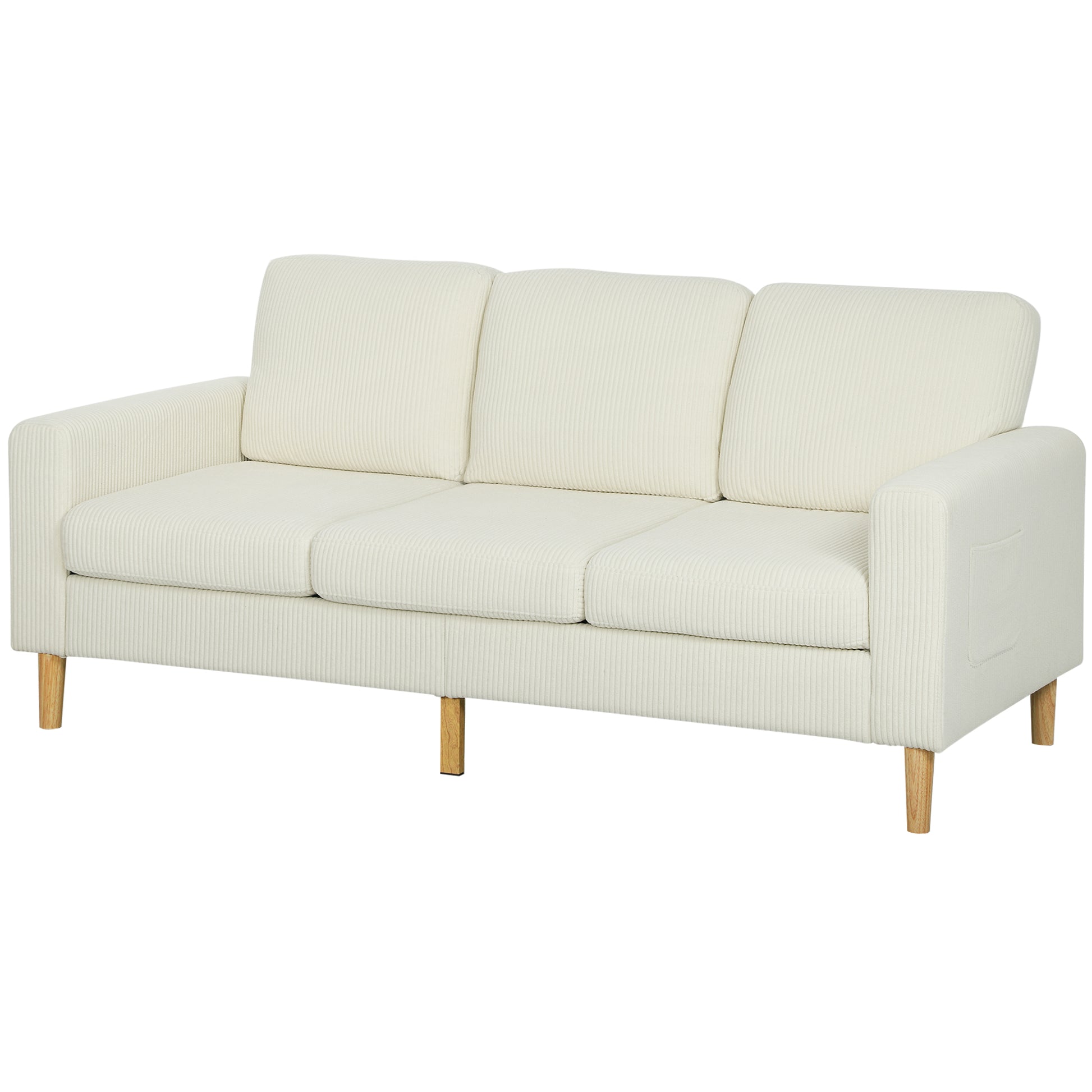 HOMCOM Dreisitzer-Sofa aus Rip-Vorvelvet, 192 cm, modernes Design, Sofa mit Federkissen und gepolsterter Sitzfläche, für Wohnzimmer, Schlafzimmer, Büro, beige   Aosom