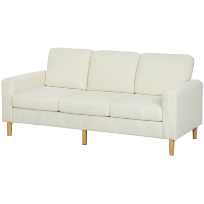 HOMCOM Dreisitzer-Sofa aus Rip-Vorvelvet, 192 cm, modernes Design, Sofa mit Federkissen und gepolsterter Sitzfläche, für Wohnzimmer, Schlafzimmer, Büro, beige   Aosom