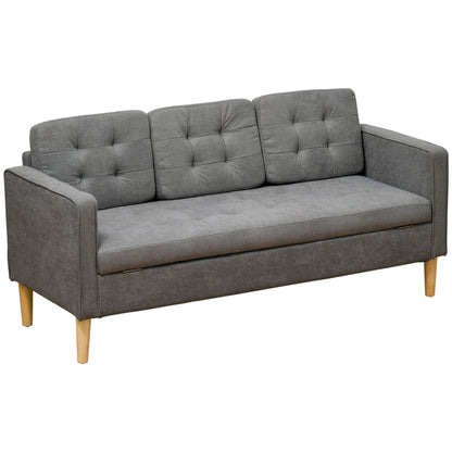 HOMCOM 3-Sitzer Sofa Stoffsofa Doppelsofa grau mit abnehmbaren Kissen aus Baumwolle und Gummiholz 166,5 x 62 x 82 cm   Aosom.de