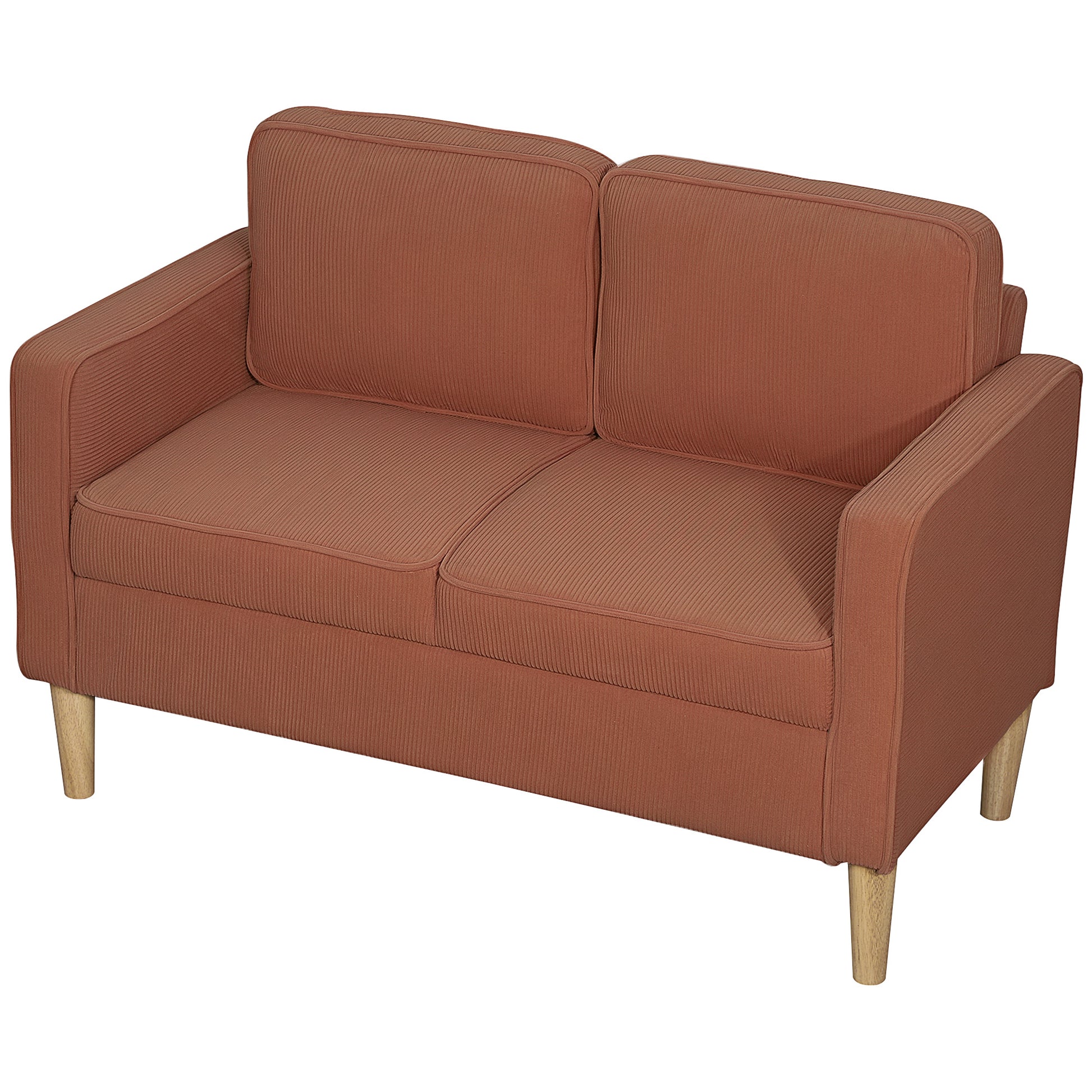 HOMCOM Sofa 2 Sitzer klein Couch mit Armlehne, Stauraum, modern Polstersofa mit Cordoptik, Holzbeine, Kissen, Loungesofa für Wohnzimmer, Schlafzimmer, 117 x 63 x 79 cm, Rosa   Aosom