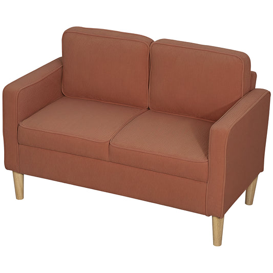 HOMCOM Sofa 2 Sitzer klein Couch mit Armlehne, Stauraum, modern Polstersofa mit Cordoptik, Holzbeine, Kissen, Loungesofa für Wohnzimmer, Schlafzimmer, 117 x 63 x 79 cm, Rosa   Aosom