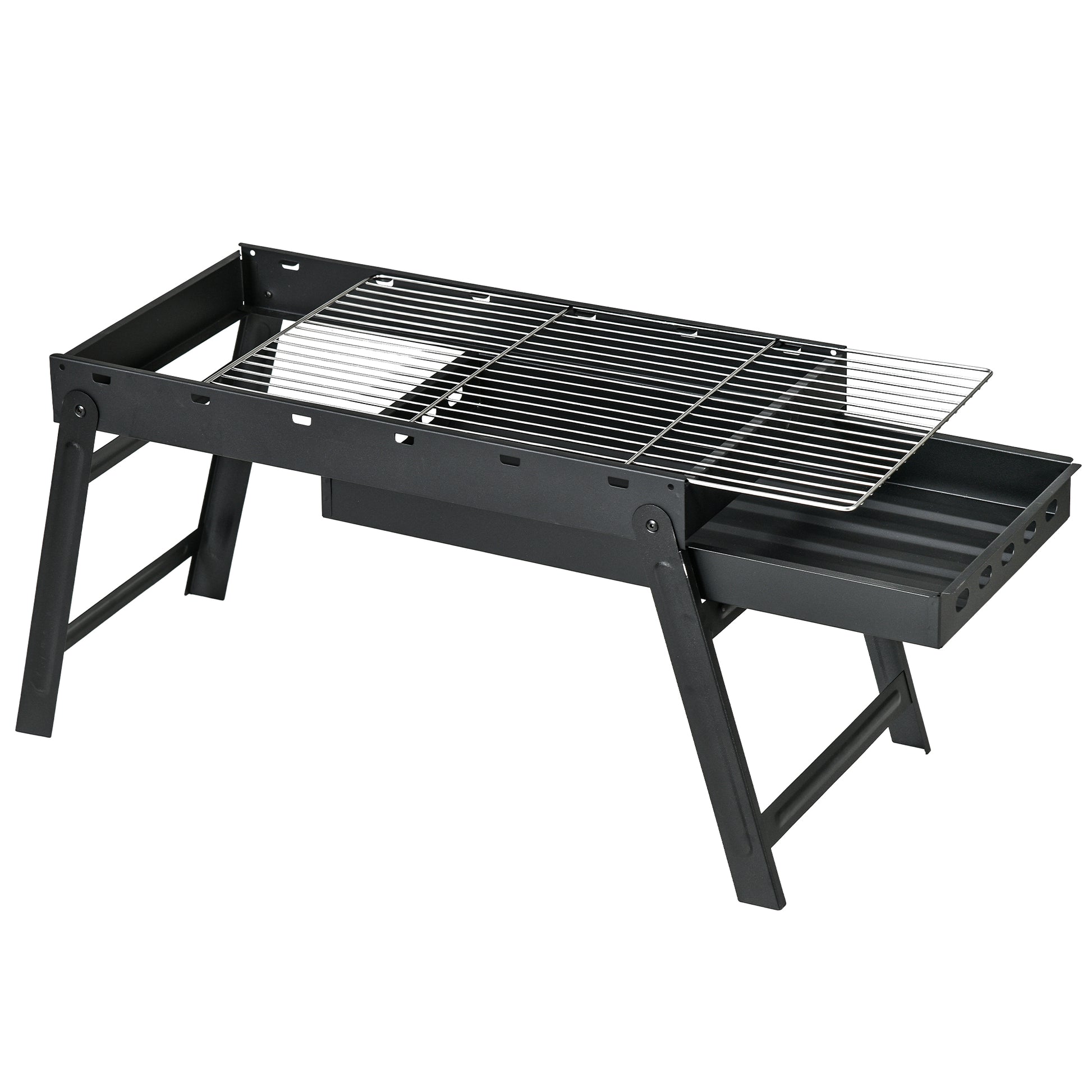 Outsunny Holzkohle Grill Tragbarer Klappbarer BBQ Grill mit herausnehmbarer Kohleschale 74L x 30B x 37H cm, Schwarz   Aosom