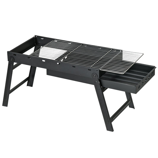Outsunny Holzkohle Grill Tragbarer Klappbarer BBQ Grill mit herausnehmbarer Kohleschale 74L x 30B x 37H cm, Schwarz   Aosom