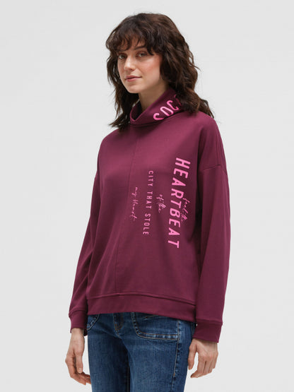 SOCCX Scuba-Sweatshirt mit Stehkragen und Logo Prints - dark cherry