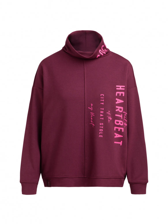 SOCCX Scuba-Sweatshirt mit Stehkragen und Logo Prints - dark cherry