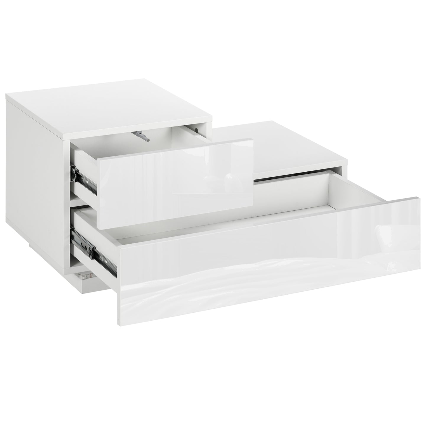 HOMCOM Nachttisch Modern mit 16 RGB-LED-Lichtern, Fernbedienung und Zwei Schubladen aus Spanplatte, 70x37x38cm, Weiß   Aosom