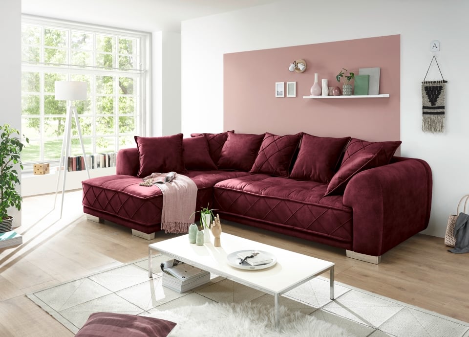 ED Exciting Design Sofa Sentina: Luxuriöses Ecksofa in Vielfalt von Farben und Materialien – Beidseitig montierbar mit Nosagfederung