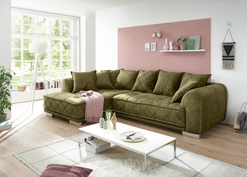 ED Exciting Design Sofa Sentina: Luxuriöses Ecksofa in Vielfalt von Farben und Materialien – Beidseitig montierbar mit Nosagfederung