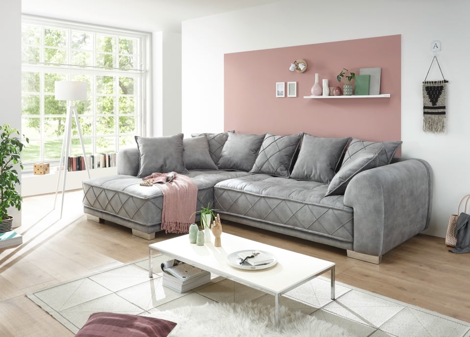 ED Exciting Design Sofa Sentina: Luxuriöses Ecksofa in Vielfalt von Farben und Materialien – Beidseitig montierbar mit Nosagfederung