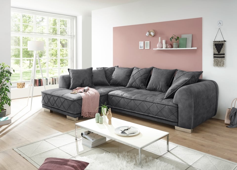 ED Exciting Design Sofa Sentina: Luxuriöses Ecksofa in Vielfalt von Farben und Materialien – Beidseitig montierbar mit Nosagfederung