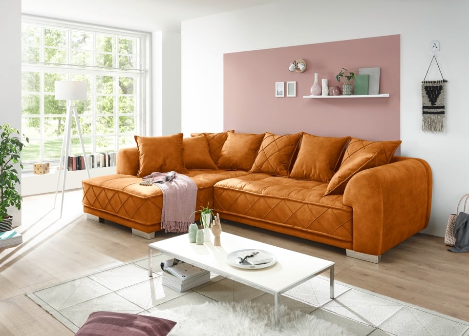 ED Exciting Design Sofa Sentina: Luxuriöses Ecksofa in Vielfalt von Farben und Materialien – Beidseitig montierbar mit Nosagfederung