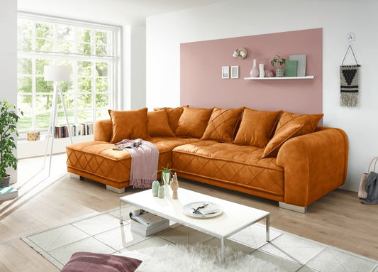 ED Exciting Design Sofa Sentina: Luxuriöses Ecksofa in Vielfalt von Farben und Materialien – Beidseitig montierbar mit Nosagfederung