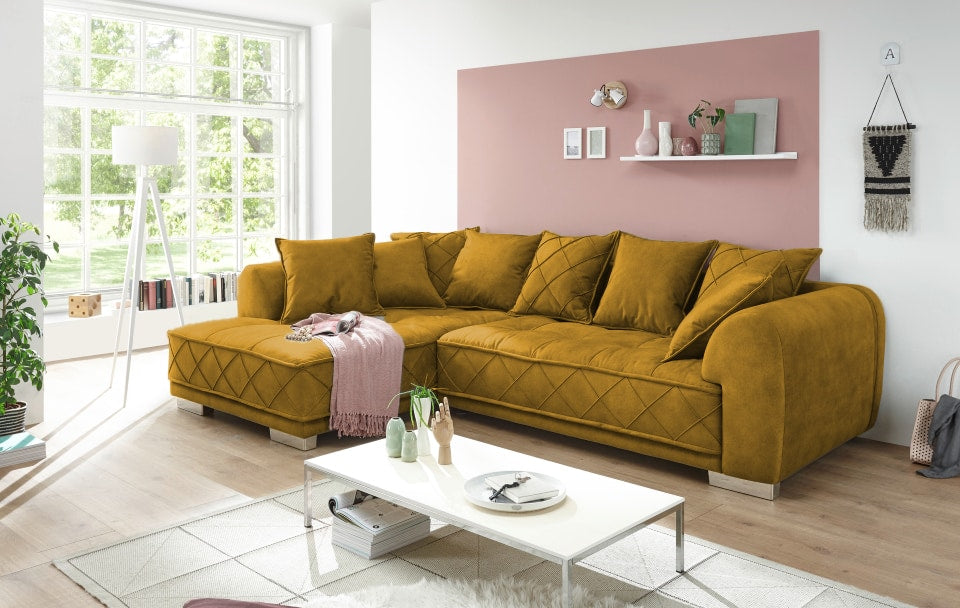 ED Exciting Design Sofa Sentina: Luxuriöses Ecksofa in Vielfalt von Farben und Materialien – Beidseitig montierbar mit Nosagfederung