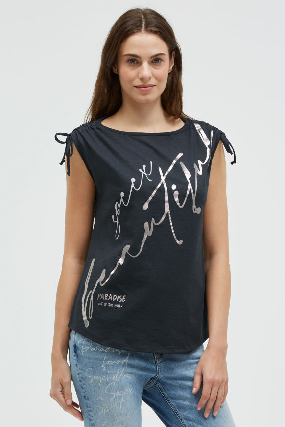 SOCCX Shirt im Materialmix mit Schulterraffung