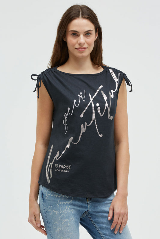 SOCCX Shirt im Materialmix mit Schulterraffung