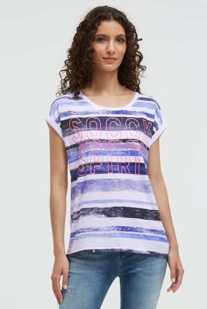 SOCCX Shirt mit Logo- und Streifenprint - blue navy