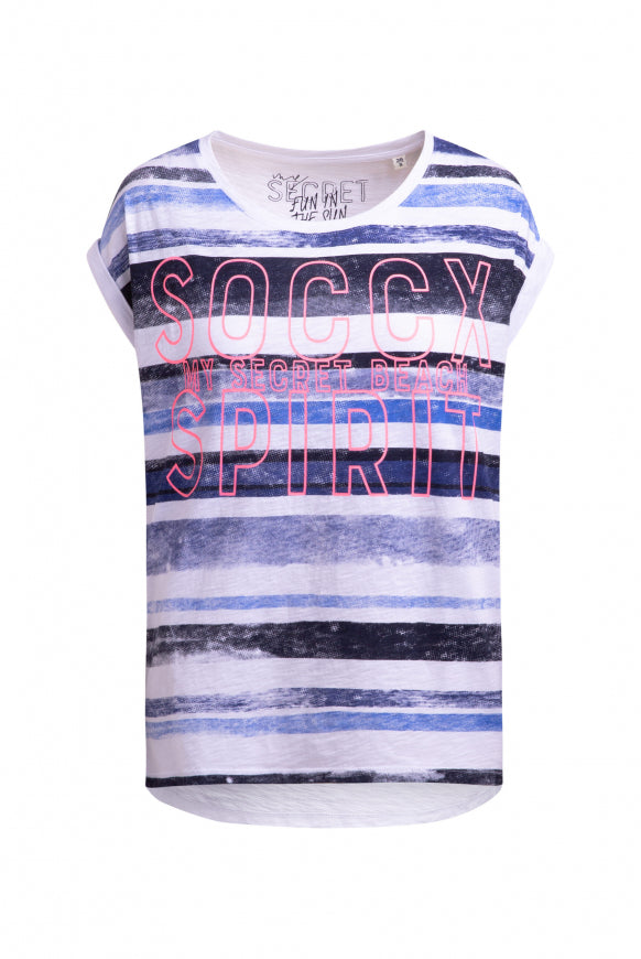 SOCCX Shirt mit Logo- und Streifenprint - blue navy