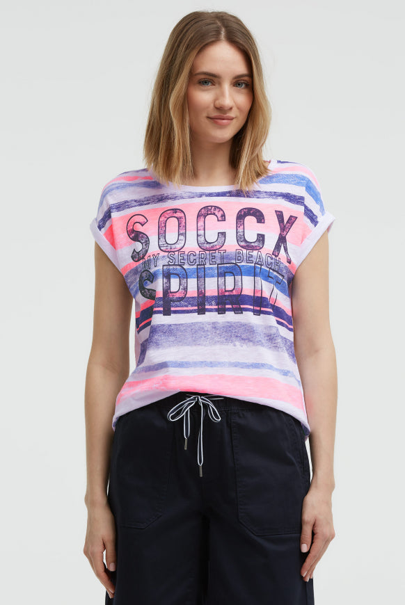 SOCCX Shirt mit Logo- und Streifenprint - neon pink