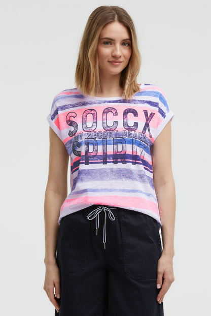 SOCCX Shirt mit Logo- und Streifenprint - neon pink
