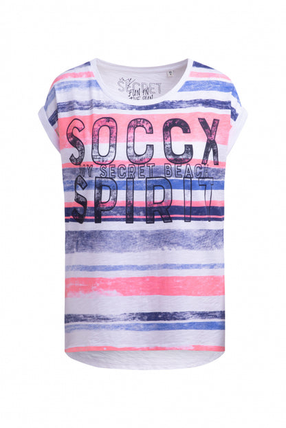 SOCCX Shirt mit Logo- und Streifenprint - neon pink