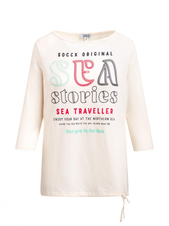 SOCCX Shirt mit U-Boot-Ausschnitt, Artwork und Saumband - shell sand